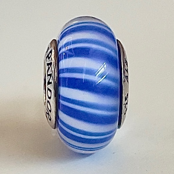 Pandora Blue Candy Stripes Murano Charm - Picture 6 of 6
